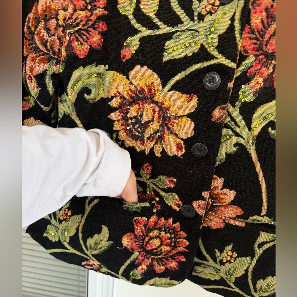 Anage Womens Floral Tapestry Jacket Black Multicolor Cotton - Picture 5 of 7